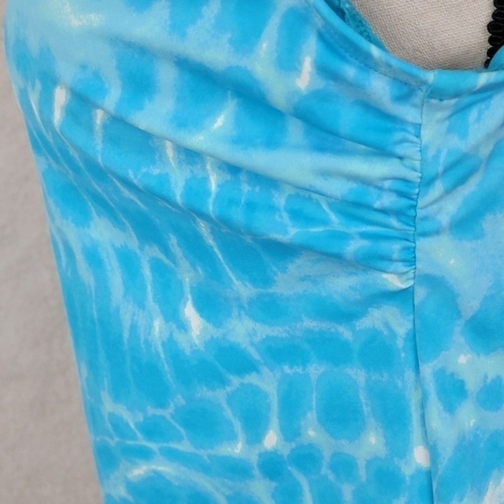 Lands' End High-Neck Tankini Top Women's 12 Blue Tie Dye Ripple Swimwear Modest - Picture 13 of 14